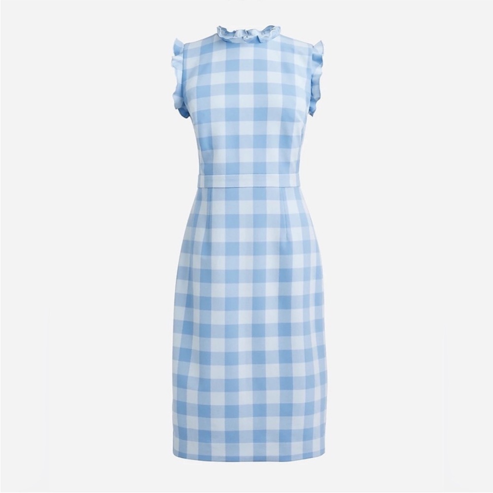 J. Crew Light Blue and White Gingham Sheath Dress
